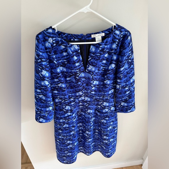 Oscar de la Renta Feathered Silk A-Line Dress - Royal Blue - Size 6 - Picture 7 of 14